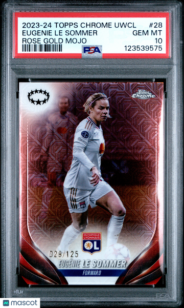2023-24 Topps Chrome UEFA Women's Champions League Eugenie Le Sommer #28 Rose Gold Mojo /125 PSA 10