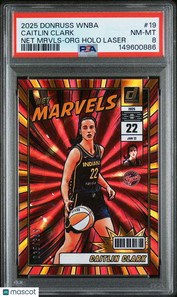 2025 Donruss WNBA Net Marvels Caitlin Clark #19 Orange Holo Laser /399 PSA 8 Donruss