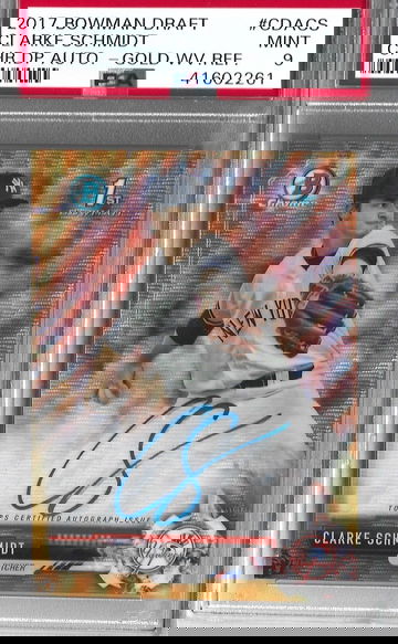 CLARKE SCHMIDT 2017 BOWMAN CHROME GOLD WAVE AUTOGRAPH AUTO #29/50 PSA 9 YANKEES!