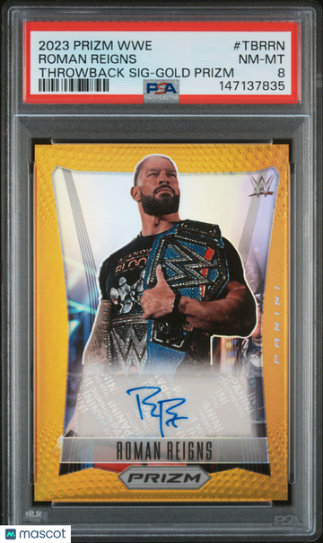 2023 Panini Prizm WWE Throwback Signatures Roman Reigns #TBRRN Gold /10 PSA 8