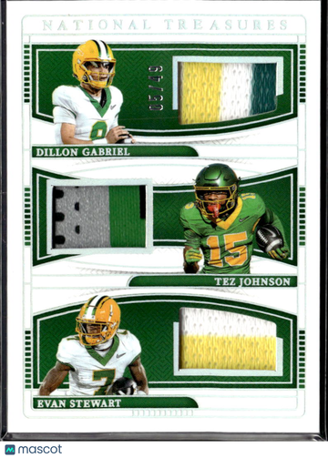 2025 Panini National Treasures Collegiate Tez Johnson Evan Stewart Dillon Gabriel #TTM-DGL /49 Triple Patch Memorabilia
