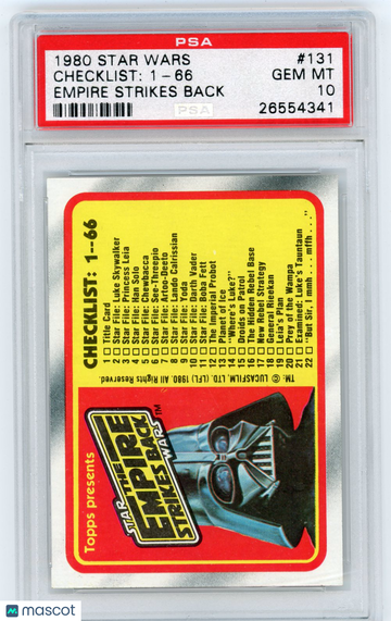 1980 Star Wars Empire Strikes Back Checklist: 1-66 #131 PSA 10