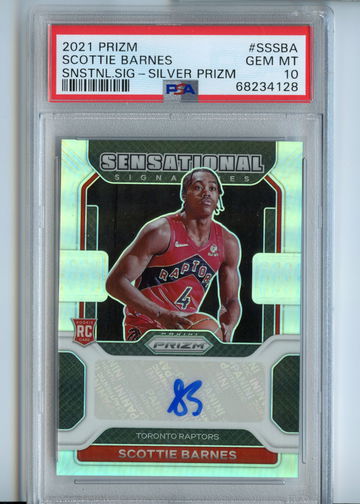 GEM 2021 Scottie Barnes Rookie Prizm Silver Auto Signatures PSA 10 RC Raptors