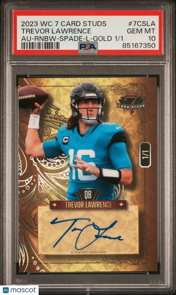 Trevor Lawrence 2023 Wild Card 7 Card Studs Autographs #7CSLA Rnbw Spade Gold 1/1 PSA 10