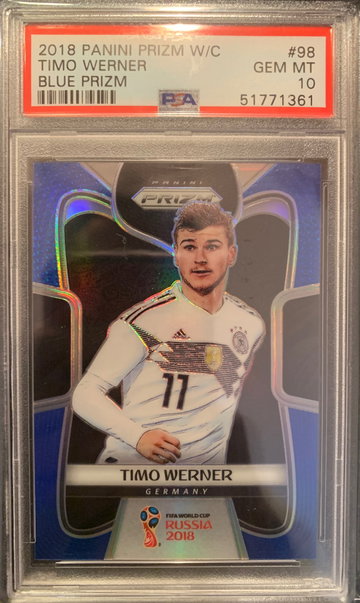 Timo Werner #98 2018 Panini World Cup Blue Prizm /199 - PSA 10 Pop 17