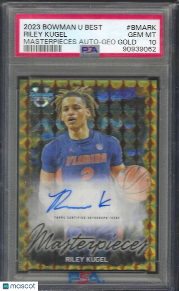2023 Bowman University Best Bowman Masterpieces Autographs Riley Kugel #BMARK Geo GLD Ref PSA 10