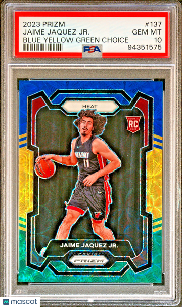 Graded 2023 Panini Prizm Jaime Jaquez Jr Choice Blue Yellow Green Prizm PSA 10 #137 Basketball Card