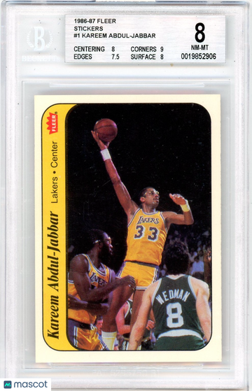 1986 Fleer Stickers Kareem Abdul-Jabbar #1 BGS 8