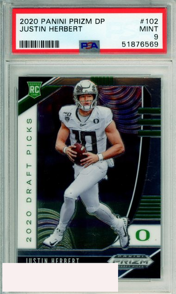 2020 PANINI PRIZM DRAFT PICKS JUSTIN HERBERT #102 ROOKIE CHARGERS RC PSA 9 MINT