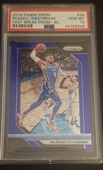 2018 Panini Prizm Russell Westbrook Fast Break Blue /175 PSA 10