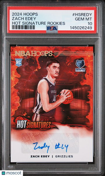 2024-25 Panini NBA Hoops Zach Edey #HSREDY Hot Signatures Rookies Autograph Parallel/Variety Rookie Insert PSA 10 Panini
