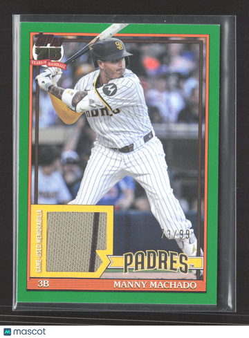 2026 Topps Baseball 1991 Topps Baseball Relic Manny Machado #91R2-MM Green Relic 73/99 Game-Used Memorabilia