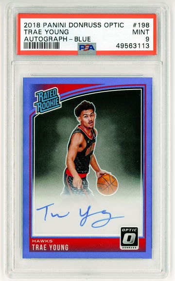2018 Panini Optic Trae Young Blue Auto /49 PSA 9