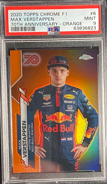 2020 Topps Chrome F1 Max Verstappen Orange 70th Anniversary Refractor Formula PSA 9