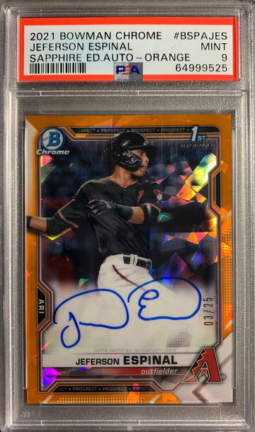 Jeferson Espinal 2021 Bowman Chrome Sapphire Auto Orange /25 PSA 9 