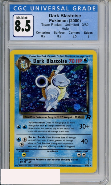 2000 POKEMON TEAM ROCKET UNLMTD HOLO DARK BLASTOISE #3 CGC 8.5
