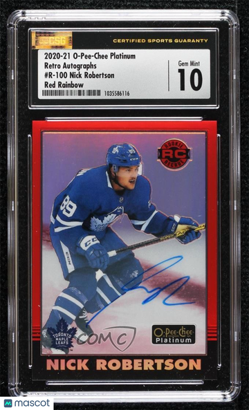 2020-21 O-Pee-Chee Platinum Nick Robertson #R-100 Rainbow Red Autographs Rookie CSG 10 CGC Auto 10