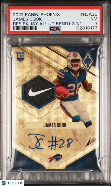 2022 Panini Phoenix RPS Rookie Jersey Autograph James Cook #RJAJC RK. Jsy. Au L Brnd. LG. /1 PSA 7