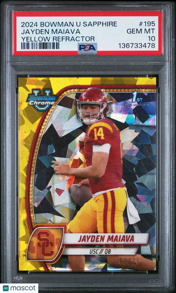 2024 Bowman Sapphire Jayden Maiava #195 Yellow Refractor /75 PSA 10