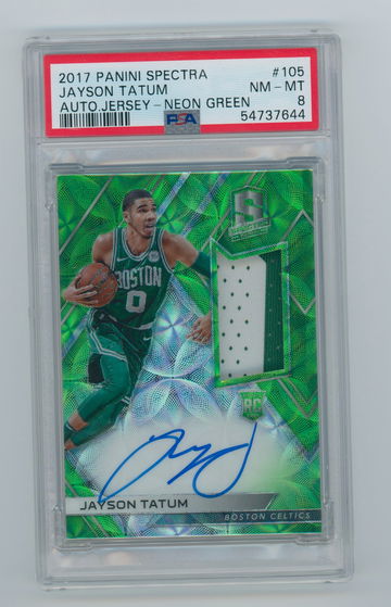 Jayson Tatum RC 2017 Spectra Rookie Patch Autograph RPA Neon Green #/49 PSA 8