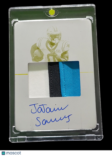 2025 Panini National Treasures Football Ja'Tavion Sanders #182 Yellow Printing Plate Printing Plate Patch