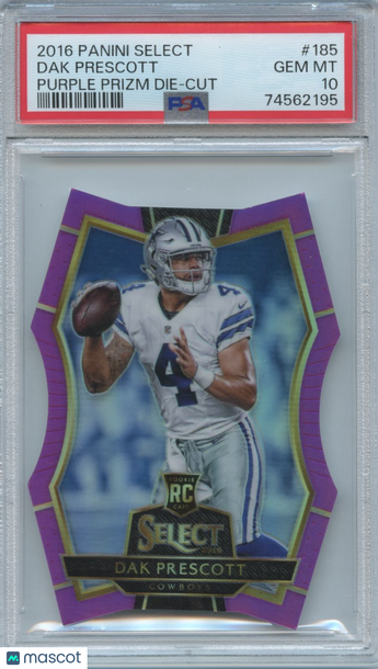 2016 Panini Select Dak Prescott #185 Purple Prizm Die Cut Rookie PSA 10