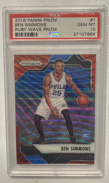 2016-17 Panini Prizm Ben Simmons RC Rookie Red Ruby Wave PSA 10 #1