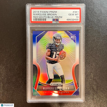 2019 Panini Prizm Marquise Brown #341 Red White Blue Prizm PSA 10