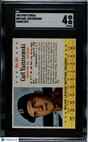 1963 Post Cereal Carl Yastrzemski #80 SGC 4