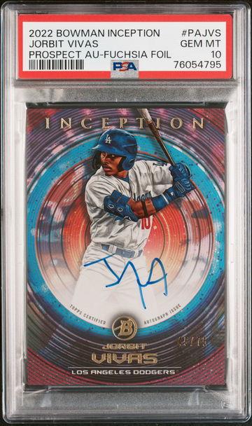2022 Bowman Inception Fuchsia Foil Jorbit Vivas #PA-JVS Auto /75 PSA 10