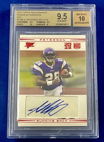 ADRIAN PETERSON - 2007 Topps Performance 'Rookie Autographs' RED PARALLEL #/135 - BGS 9.5/10 RC Vikings