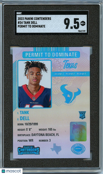 2023 Panini Contenders Tank Dell #34 Permit To Dominate Rookie SGC 9.5
