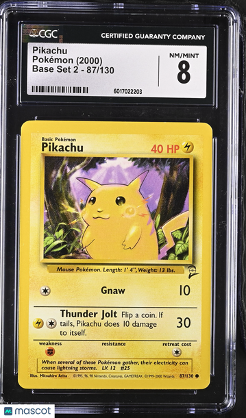 2000 Pokémon Base Set 2 Pikachu CGC 8 #87/130