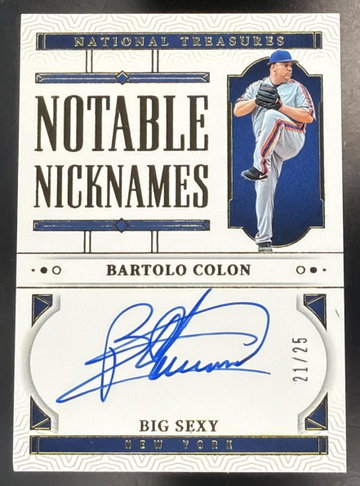 2025 Panini National Treasures Bartolo Colon #1 2024 - Notable Nicknames /25