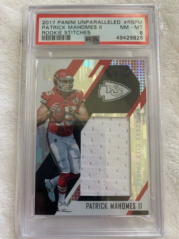 2017 PATRICK MAHOMES PANINI UNPARALLELED ROOKIE STITCHES
