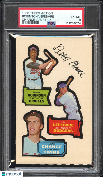 1968 Topps Action All-Star Stickers Lefebvre Robinson Chance PSA 6