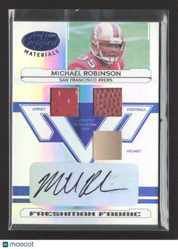 2006 Leaf Certified Materials Freshman Fabric Michael Robinson #212 Helmet Authentic Event-Worn/Used Football Jersey