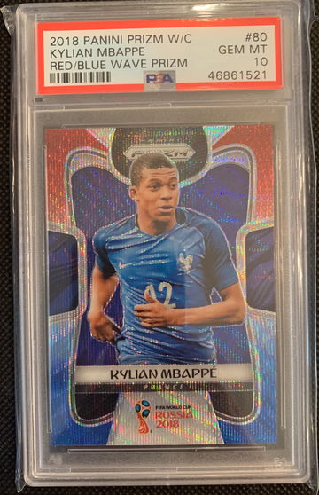 2018 Panini Prizm World Cup Kylian MBappe PSA 10 Red Blue Wave