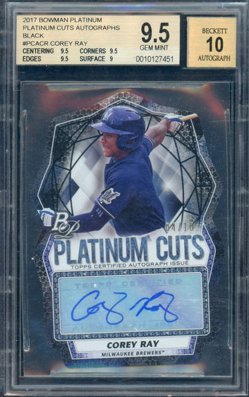 2017 Bowman Platinum Cuts Corey Ray Black /10 BGS 9.5/10