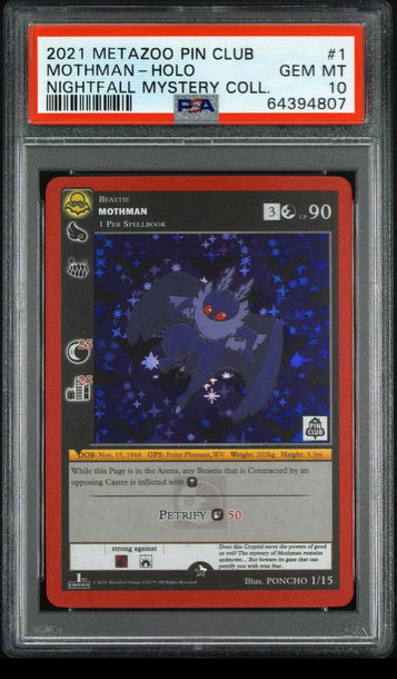 🦋 2021 Metazoo Pin Club X Nightfall Mystery Collection 1 Mothman-Holo PSA 10 💎