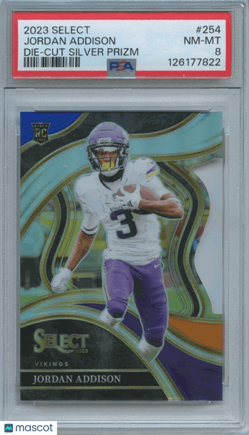 2023 Panini Select Jordan Addison #254 Silver Prizm Die-Cut Parallel/Variety Rookie Base Set PSA 8