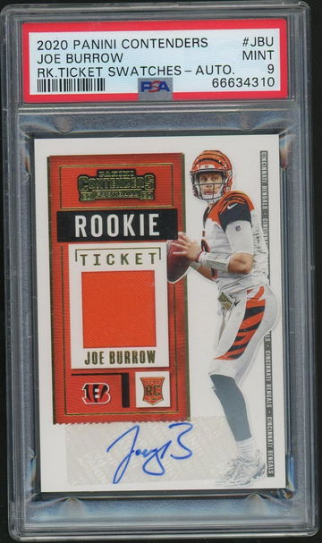 2020 Panini Contenders Rookie Ticket Swatch Autograph Joe Burrow #RTSJBU PSA 9