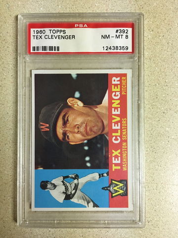 1960 Topps #392 Tex Clevenger PSA 8 NM-MT WHITE BACK SENATORS
