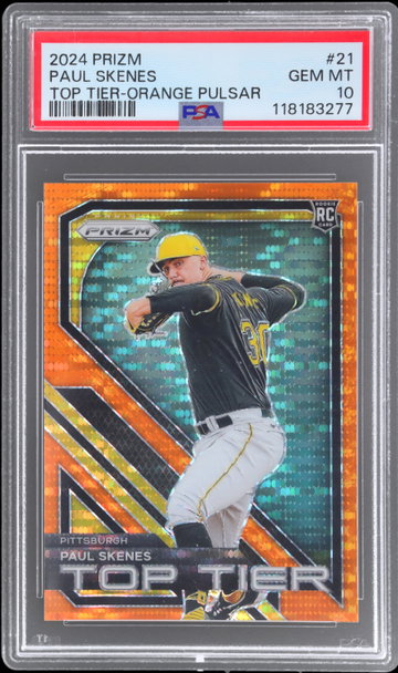 2024 Panini Prizm Paul Skenes Top Tier Orange Pulsar PSA 10