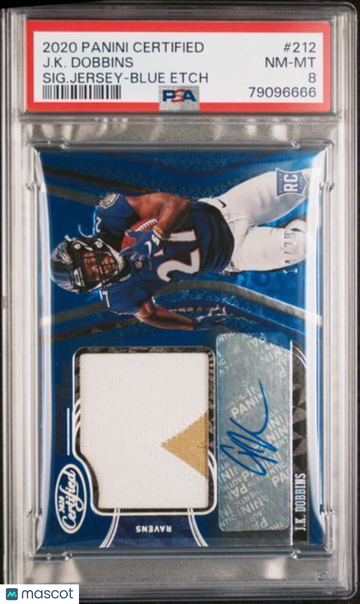 2020 Panini Certified J. K. Dobbins #212 SIG. Jersey Blue Etch PSA 8
