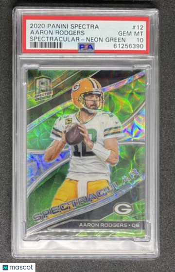 Aaron Rodgers 2020 Spectra Spectracular Neon Green #12 Packers Jets /30 PSA 10