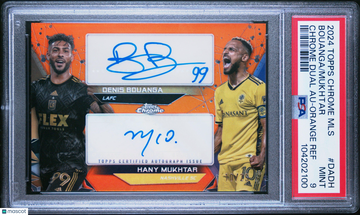 2024 Topps Chrome Mls Chrome Dual Autographs Bouanga/Mukhtar #DADH Chrome Dual Au-Orange Ref PSA 9