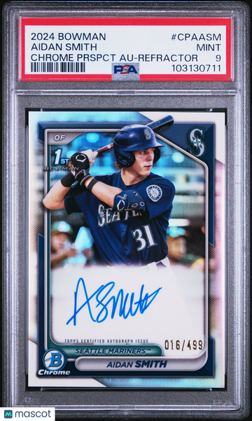 2024 Bowman Chrome Prospect Autographs Aidan Smith #CPAASM Prspct Refractor /499 PSA 9