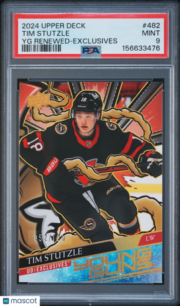 2024-25 Upper Deck Young Guns Renewed Tim Stutzle #482 UD Exclusives 052/100 PSA 9