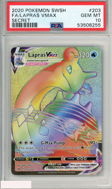 2020 POKEMON SWORD SHIELD FA LAPRAS VMAX #203 SECRET PSA 10 GEM MT